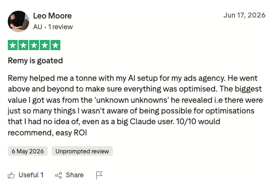 Leo Moore five-star Trustpilot review: Remy is goated