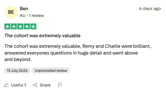 Ben five-star Trustpilot review: The cohort was extremely valuable